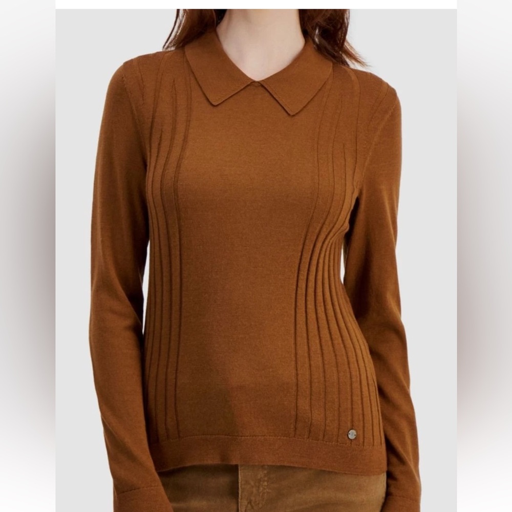 Tommy Hilfiger Women's Folded v Neck Sweater - Rich Brown